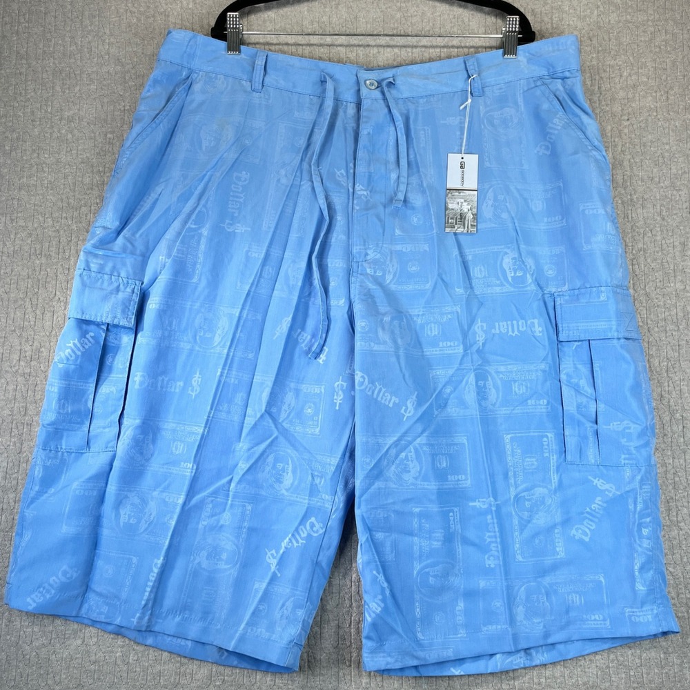 New Gangsta $100 Dollar Bill GODBODY‎ Denim Tech Cargo Board Shorts Men 44 Blue